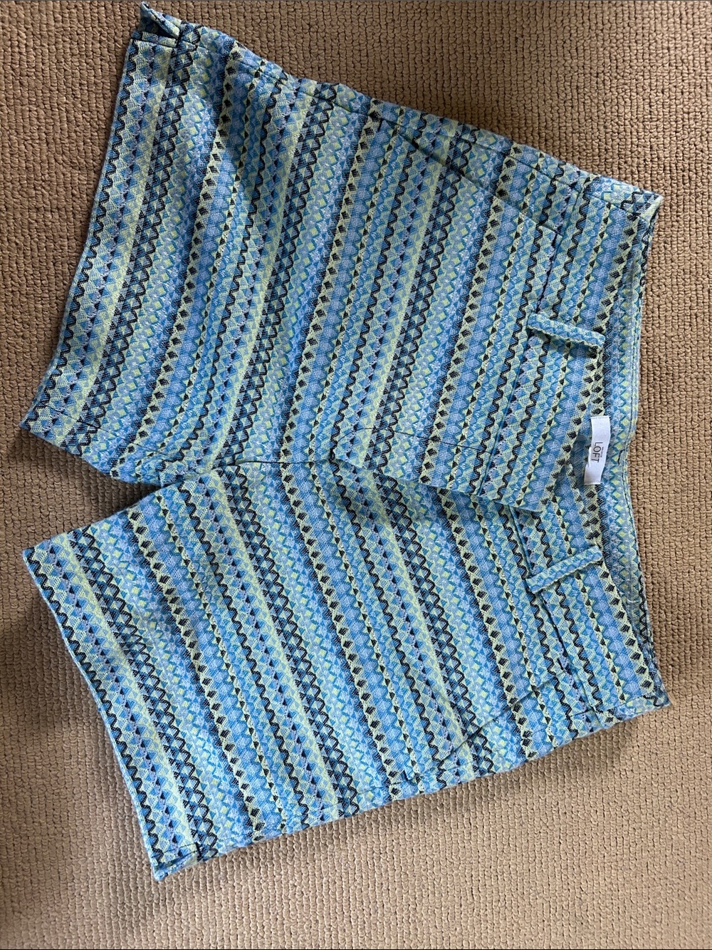 LOFT Blue and Green Patterned Flat-Front Shorts